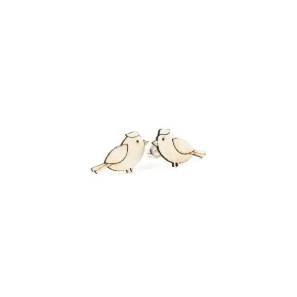 Lasergesneden oorbellen / oorknopjes van kurk, hout, leer / Laser cut earrings / earcuffs made of cork, leather, wood - oorknop kuifmees