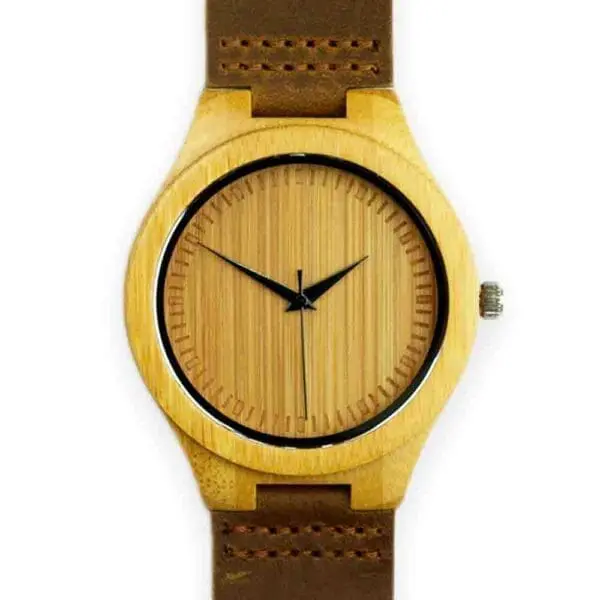 bamboe houten horloge met leren band