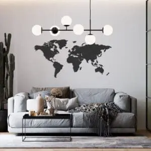 Houten wereldkaart - zwart