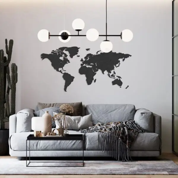 Houten wereldkaart - zwart