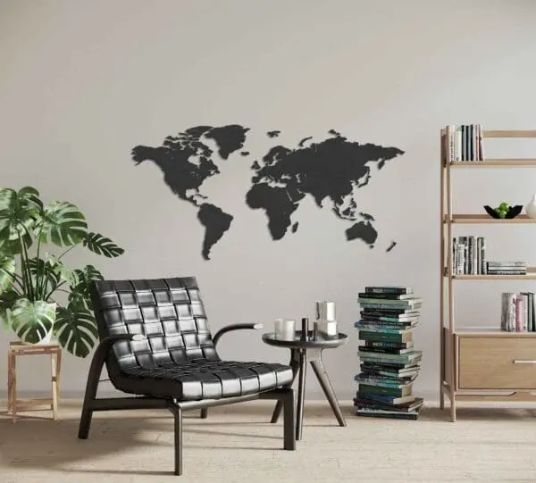 Weltkarte aus Holz Schwarz