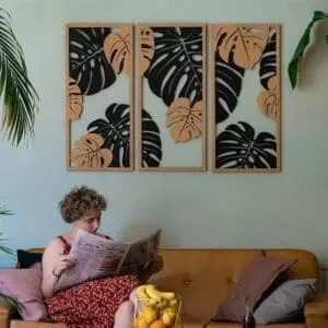 Houten wanddecoratie Jungle drie luik planten
