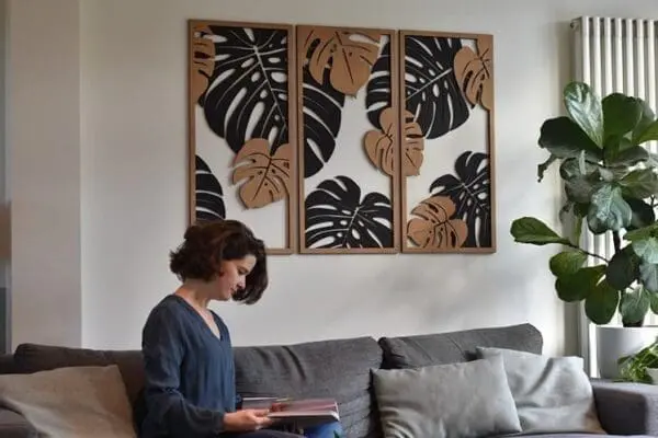 Houten wanddecoratie Jungle drie luik planten