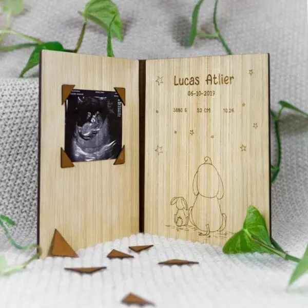 Houten fotolijst met hout en leer - maak je eigen ontwerp.