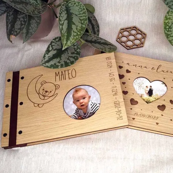 Baby fotoalbum Houten fotoboek gastenboek bruiloft trouwen fotoalbum kind babyfoto's