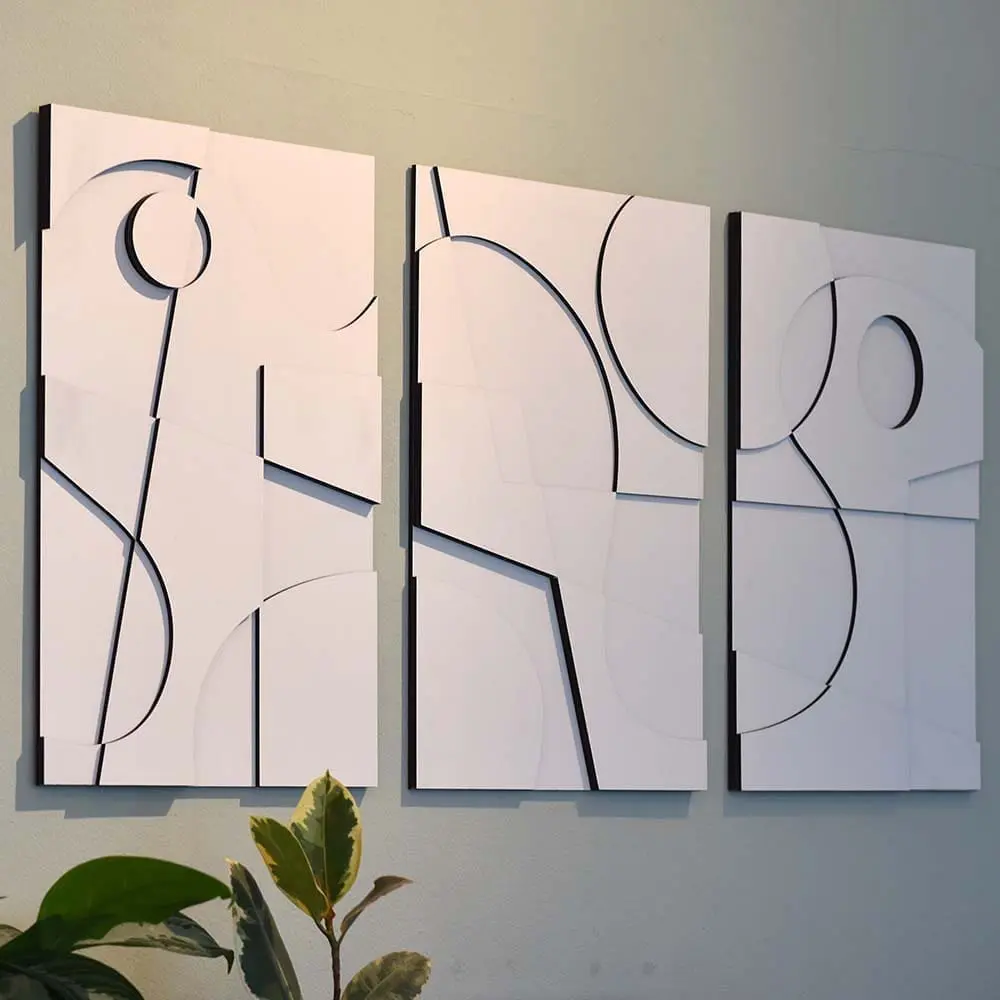 Cyiecw Houten Wandvaas Set 3 Stuks - Geometrisch Design, Grenenhout, Voor Gedroogde Bloemen En Planten