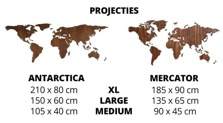 projection and size wooden world map