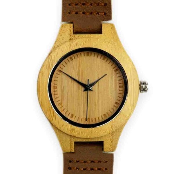 Small wooden watch with leather strap