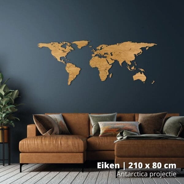 houten-wereldkaart-antarctica-projectie-eiken-210-stock