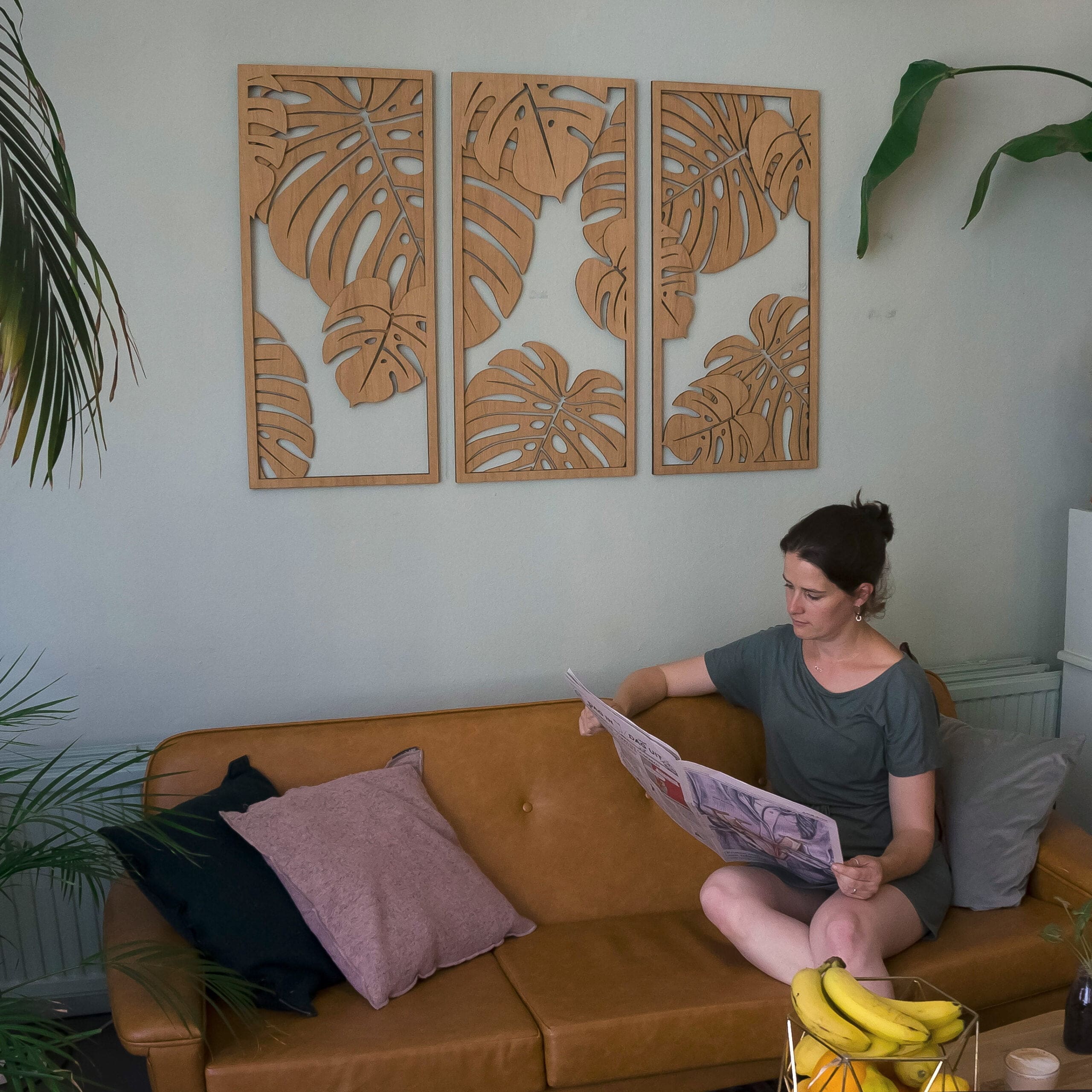 Houten wanddecoratie Monstera Jungle stijl ExtraLarge Eiken