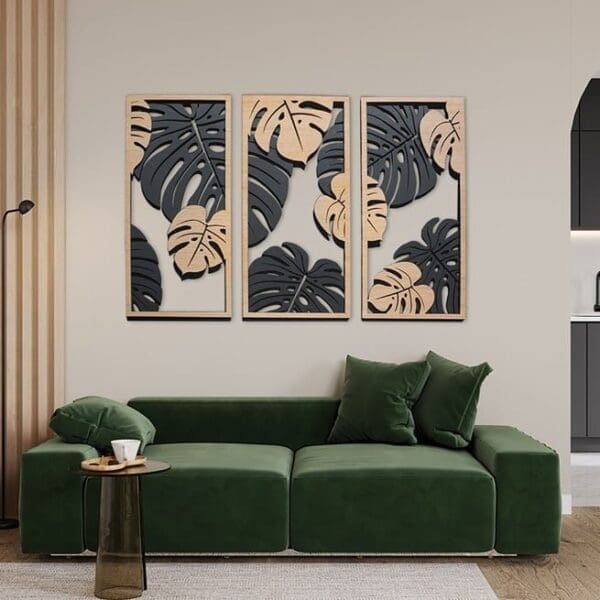 Houten wanddecoratie jungle 3 luik. Een perfect cadeau voor elke plantenliefhebber!